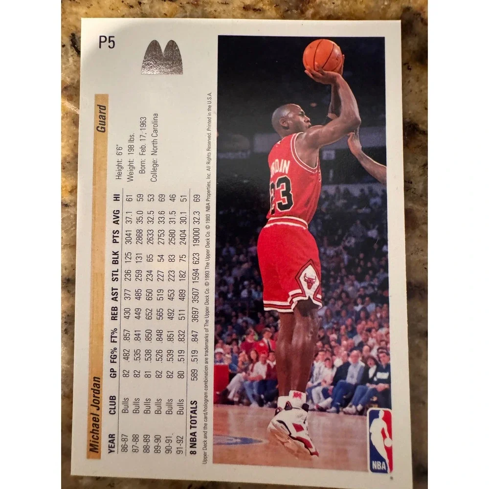 Michael Jordan #P5 1992-93 Upper Deck McDonald's NBA Fantasy Packs Chicago Bulls